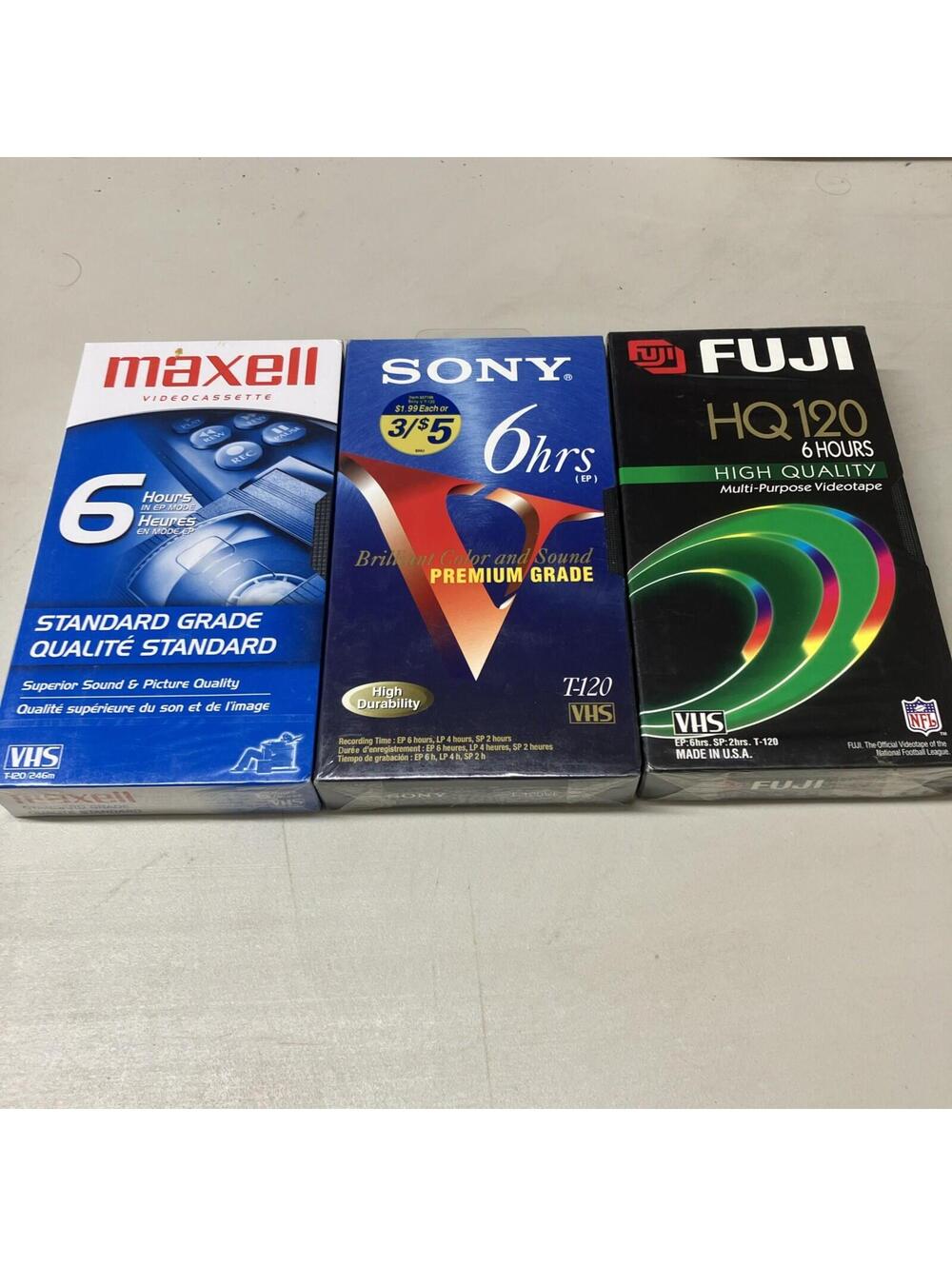 Random Lot Of 3 Video Cassette 6 Hour Standard/High/premium Blank Tapes Sealed